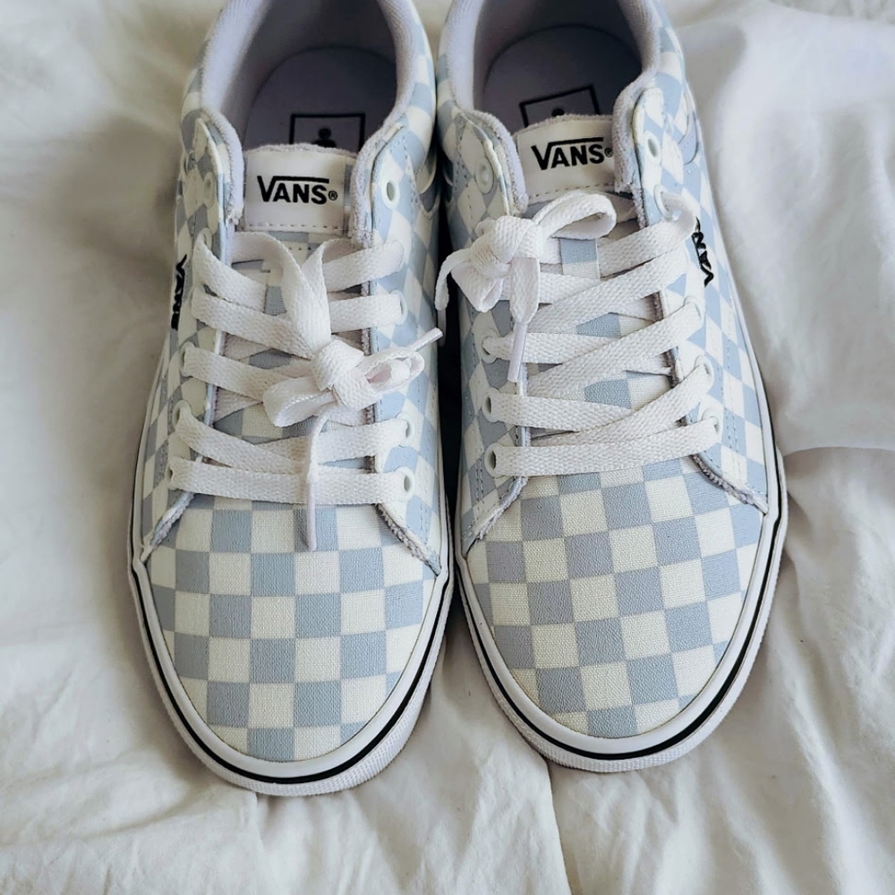 Womens Seldan VANS Checkerboard Blue/grey & White Athletic Sneaker Shoe Size 7.5